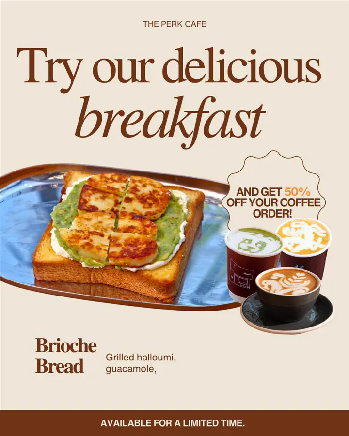 Perk breakfast campaign post: brioche bread