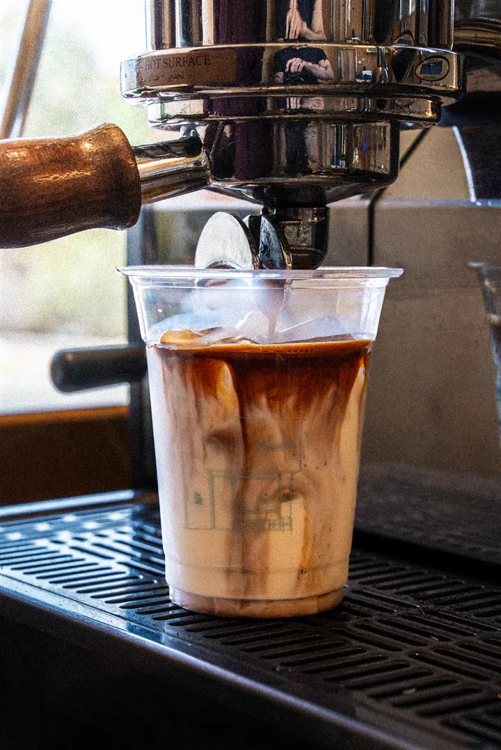 The Perk Cafe: an iced latte at the espresso machine