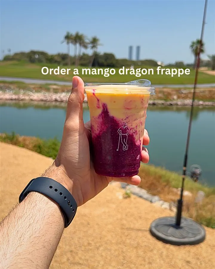 Risers House post: mango dragon frappe by the water